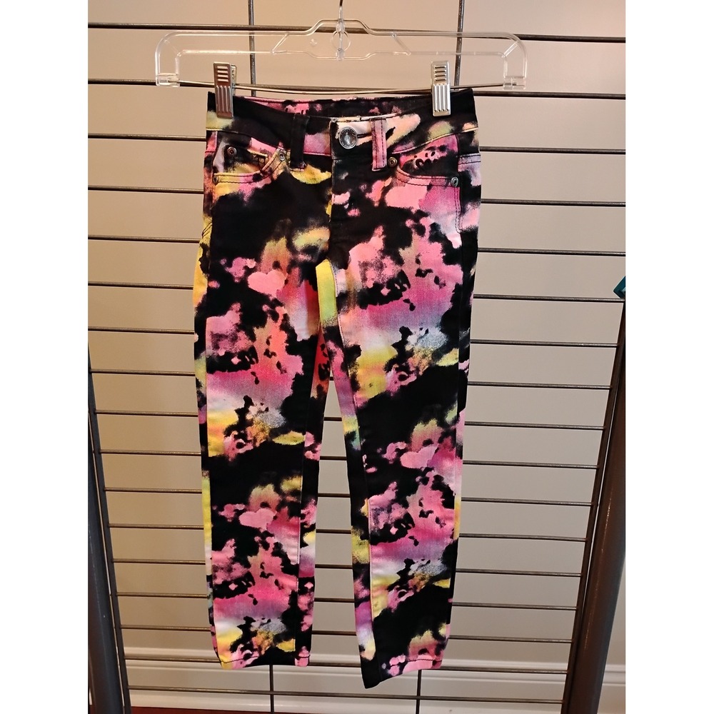 Justice Premium Girls Neon Tie Dye Simply Low Slim Jeans Size 6S Black Pink